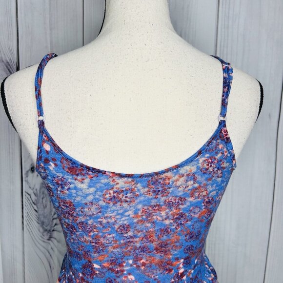 Free People Babydoll Peplum Tank Top Sz XS Blue Floral Bohemian Cottage - Picture 10 of 11